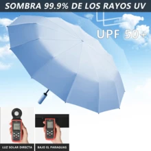 AMOROSA 1 pieza Paraguas Automático Plegable con 24 Varillas Reforzadas,Súper Resistente al Viento,Protección UV para Sol y Lluvia,Sombrilla Portátil Ideal para Verano,Viajes,Oficina y Uso Diario - Celeste - Ver 3