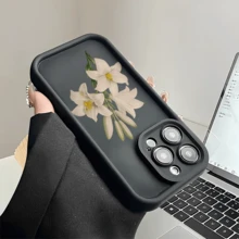 Esta funda retro con estampado de lirios blancos pintados a mano es compatible con Apple  16E/15/14/13/12/11/PRO/PLUS/PROMAX/MINI, S/A/M/NOTE, S/G/EDGE/E, Transition Spark/HANTOM/CAMON/INFINIX, Honor 400/PLAY/X/Y, OPPO Reno/A/F, 14/Redmi/POCO/NOTE y otros modelos. Está fabricada en TPU transparente, sencillo, elegante y resistente. Es una opción ideal para San Valentín, Halloween, Navidad, para uso personal o como regalo. - Café integral - Ver 3