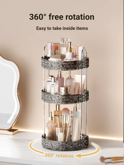 360 Degree Rotating Multi-Layer Makeup Organizer, Large Capacity Bathroom Vanity Storage Rack, Transparent Desktop Organizer Box, Detachable & Heavy Duty For Tall Bottles