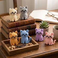 6件套动物钩针编织套装，成人初学者钩针编织套装，附带分步文字教程，鹦鹉DIY编织套装，可爱有趣的春夏家居装饰品，生日、情人节和复活节创意礼物 - 六隻貓咪鑰匙扣 - 查看 5