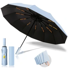 AMOROSA 1 pieza Paraguas Automático Plegable con 24 Varillas Reforzadas,Súper Resistente al Viento,Protección UV para Sol y Lluvia,Sombrilla Portátil Ideal para Verano,Viajes,Oficina y Uso Diario - Celeste - Ver 4