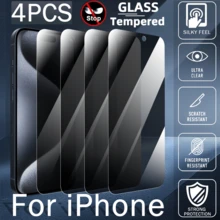 4pcs Privacy Screen Protector Compatible With IPhone17 16 15 Pro Max 14 Plus Tempered Glass Compatible With IPhone 13 11 PRO X XS MAX 12 Mini XR 6 7 8 Plus Se2 Se3 Anti-Peeping Glass - Clear - View 40
