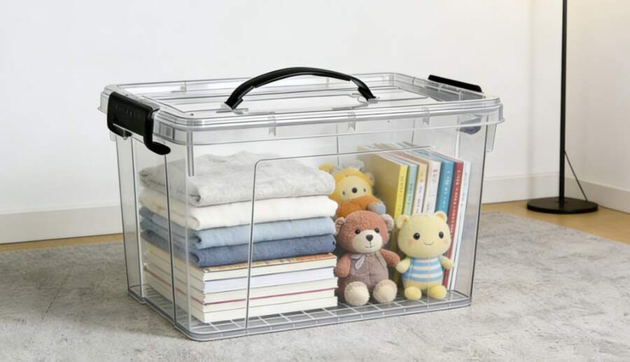 HOMYGO-Transparent Plastic Storage Container With Portable Handle | Stackable Organizer Box | 5 Capacity Options (5.7L/8.5L/10.8L/12.6L/18.6L) | Closet And Desk Organizer - 10.8升 - 查看 1