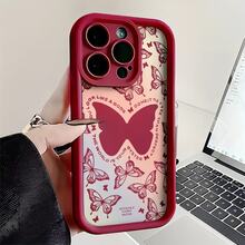 Esta funda para teléfono con estampado de mariposas en degradado es compatible con Apple  16E/15/14/13/12/11/PRO/PLUS/PROMAX/MINI, S/A/M/NOTE, S/G/EDGE/E, Transition Spark/HANTOM/CAMON/INFINIX, Honor 400/PLAY/X/Y, OPPO Reno/A/F, 14/Redmi/POCO/NOTE y otros modelos. Está hecha de TPU transparente, sencillo, elegante y duradero. Es una opción ideal para San Valentín, Halloween, Navidad, para uso personal o como regalo. - Burdeos - Ver 1