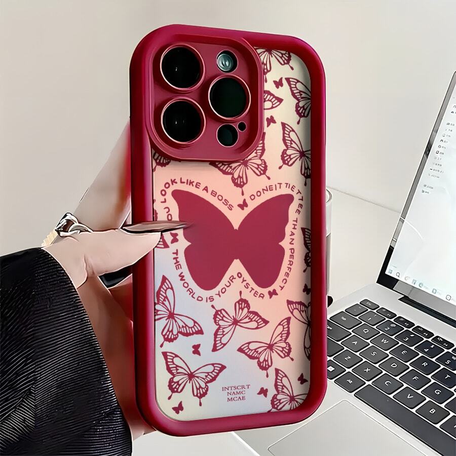 Esta funda para teléfono con estampado de mariposas en degradado es compatible con Apple 16E/15/14/13/12/11/PRO/PLUS/PROMAX/MINI, S/A/M/NOTE, S/G/EDGE/E, Transition Spark/HANTOM/CAMON/INFINIX, Honor 400/PLAY/X/Y, OPPO Reno/A/F, 14/Redmi/POCO/NOTE y otros modelos. Está hecha de TPU transparente, sencillo, elegante y duradero. Es una opción ideal para San Valentín, Halloween, Navidad, para uso personal o como regalo. - Burdeos - Ver 1