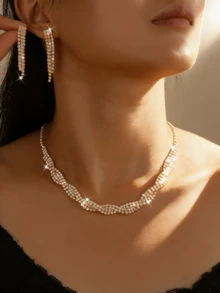 奢华波浪项链及长流苏耳环两件套，精致小众派对礼服配饰 - 波浪套裝 - 查看 11