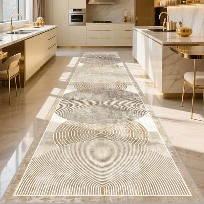 1pc Modern Minimalist Geometric Circle Line Pattern Carpet, Home Decor Rug, Ins Style Rug, Hallway Rug, Long Rug, Suitable For Living Room, Hallway, Bedroom, Kitchen, Entryway, Indoor, Closet, Backyard, Durable And Easy To Clean, Soft And Comfortable Rug, Artistic Bedside Rug, Living Room Welcome Mat