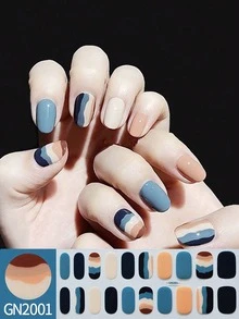 24片裸色杏仁形可佩戴美甲贴 - 渐变粉色亮面假指甲，法式渐变美甲贴纸，花卉图案美甲贴纸，全覆盖美甲贴纸，女士美甲，闪亮全覆盖美甲贴纸，女士自粘美甲贴纸 - 彩色 - 查看 7