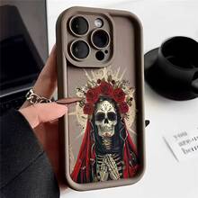 Esta funda para teléfono con estampado de calavera oscura y rosa roja es compatible con Apple  16E/15/14/13/12/11/PRO/PLUS/PROMAX/MINI, S/A/M/NOTE, S/G/EDGE/E, Transition Spark/HANTOM/CAMON/INFINIX, Honor 400/PLAY/X/Y, OPPO Reno/A/F, 14/Redmi/POCO/NOTE y otros modelos. Está hecha de TPU transparente, sencillo, elegante y duradero. Es una opción ideal para el Día de San Valentín, Halloween, Navidad, para uso personal o como regalo. - Café integral - Ver 10