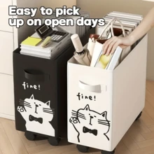 Rolling Storage Cart For Under-Desk - Multifunctional Storage Basket, Essential For Mobile Office Organization, With Cute Cat Print - Under-Desk Organizer With Wheels, Plastic Office Supply Basket For Home And Workspace, School Supplies, Back To School - A - 查看 1