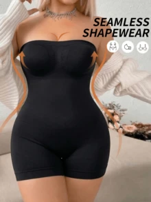 1 bộ áo liền thân định hình eo không đường may dành cho nữ cỡ lớn - Áo định hình toàn thân, phù hợp cho váy, đám cưới, mặc hàng ngày và phục hồi sau sinh. - màu đen - Xem 1