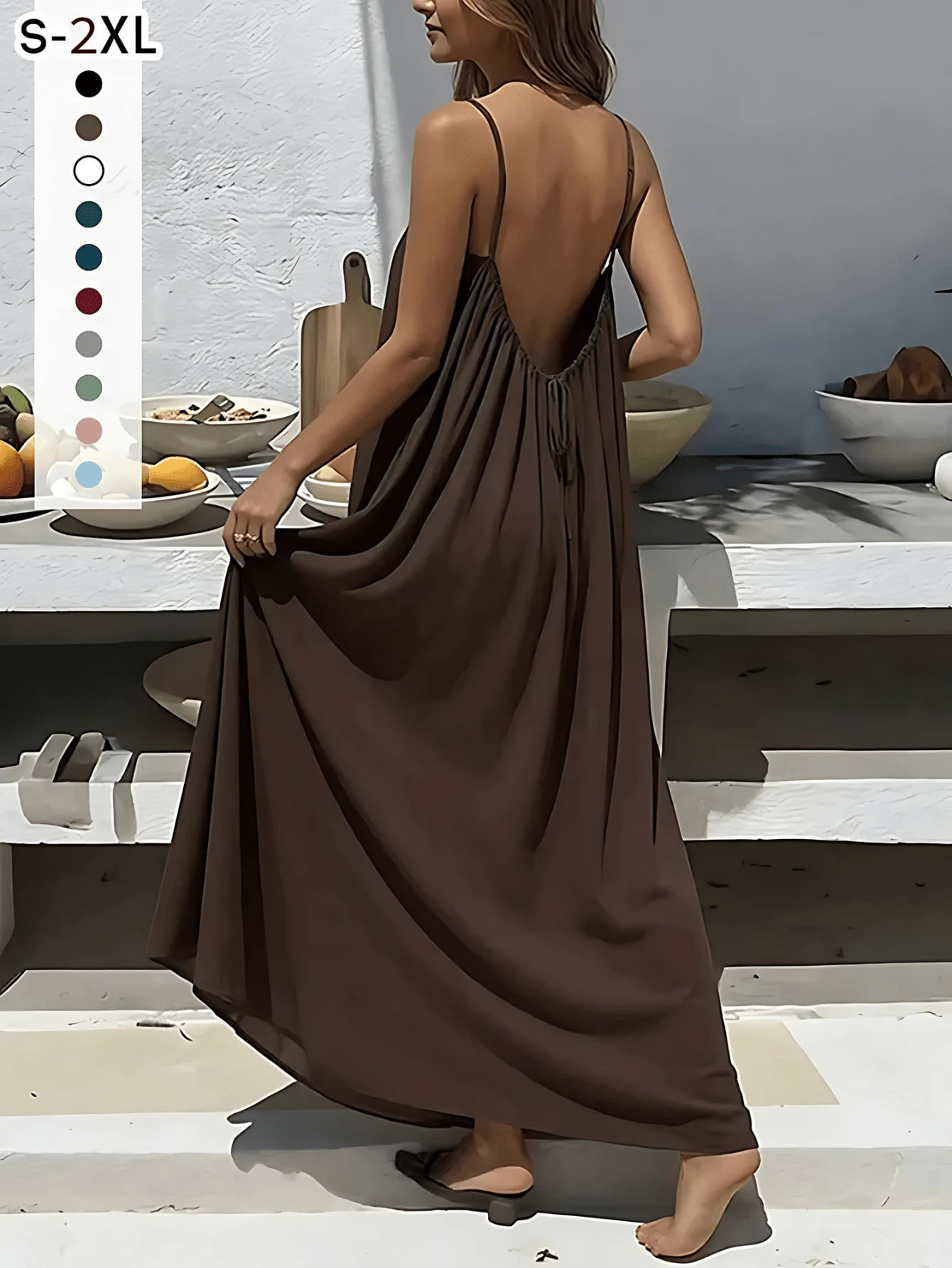 Women's Sleeveless Casual Brown Cami Dress With Maxi Length And Straight Hem - Brown - View 1