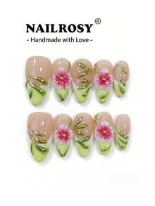 nailrosy 10 piezas de pegatinas de arte de uñas 3D con flores de cerezo rosadas, verdes y doradas talladas, aptas para bodas, novias, uso diario, de calidad de salón, hechas a mano, nuevas llegadas de primavera 2026, envío desde EE. UU. - Multicolor - Ver 8