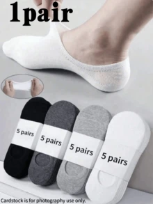 5 Pairs Black Low-Cut Summer Men's Breathable Boat Socks Travel Vacation Essential Thin Cotton Socks No-Show Socks - Multicolor - View 9