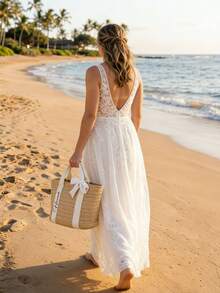 Túi tote đi biển bằng rơm in tên cá nhân dành cho nữ, túi tote cho phù dâu, túi xách đeo vai dung tích lớn, túi đeo vai du lịch mùa hè, quà tặng cho phù dâu. - Nhiều màu - Xem 4