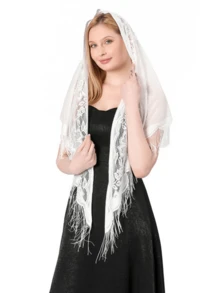 1件新款蕾丝披肩，蕾丝三角围巾披肩，新娘伴娘婚礼礼服派对披肩 - 彩色 - 查看 8