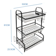 3 Tier Dish Drainer Rack With Drip Tray Cutlery Holder Plate Rack Kitchen Sink, Black - Black - View 5