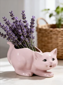 1个粉色卧猫花瓶，树脂材质，现代装饰礼品，家居装饰摆件，置物架装饰，餐桌中心摆件，客厅装饰，抽象艺术雕塑装饰，餐厅中心摆件 - 多款 - 查看 3