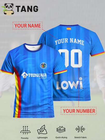 Getafe 25/26 Home Custom Men's Football Jersey, Personalized With Name & Number, Comfortable Round Neck Sports Shirt, Soft & Lightweight Football Tee Suitable For Football Training, Casual Wear, And Gift