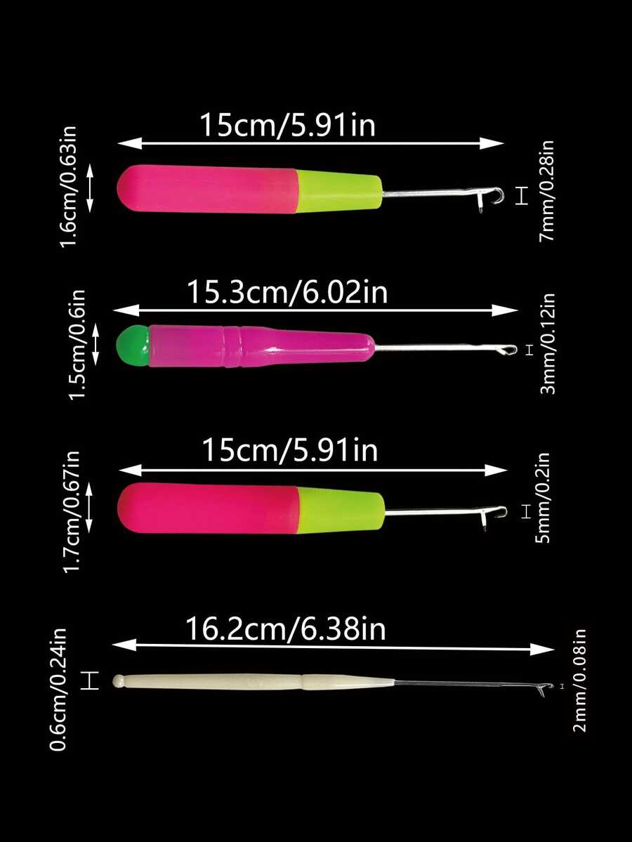 4pcs Flexible Tongue Hook Crochet Hook Set, 2mm-3mm-5mm-7mm, Suitable For African Braids, Dreadlocks, DIY Handmade, Non-Slip Handle - Tongue Crochet - View 1