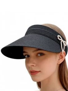 1pc Women's Foldable Sun Hat, Ponytail Hole Beach Hat, Straw Brim Outdoor Sun Protection Hat, Spring/Summer - Multicolor - View 7