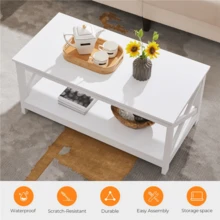 Butterslay 1PC 2-Tier X-Design Coffee Table With Storage Shelf For Living Room - trắng - Xem 2