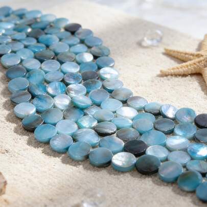 Natural Stone Blue Flat Round Boho Style Summer Beach Loose Spacer Beads For Jewelry Making DIY Gorgeous Bracelets Necklace Earrings For Women Gifts