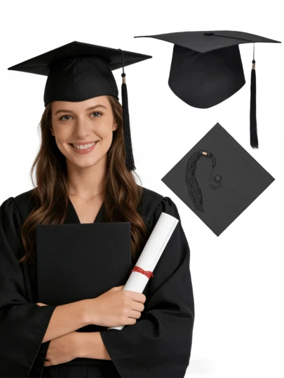 Mũ tốt nghiệp có tua rua điều chỉnh được, mũ cử nhân, thạc sĩ, tiến sĩ, màu đen, phù hợp cho người lớn, học sinh tốt nghiệp trung học và sinh viên cao học, trang trí tiệc prom.