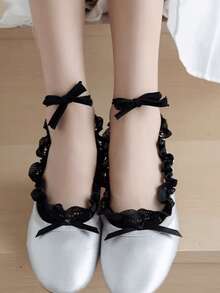 1/2 Pairs Spring/Summer Bow Lace-Up Ballet Mary Jane Flats Accessories Ankle Socks - Multicolor - View 8