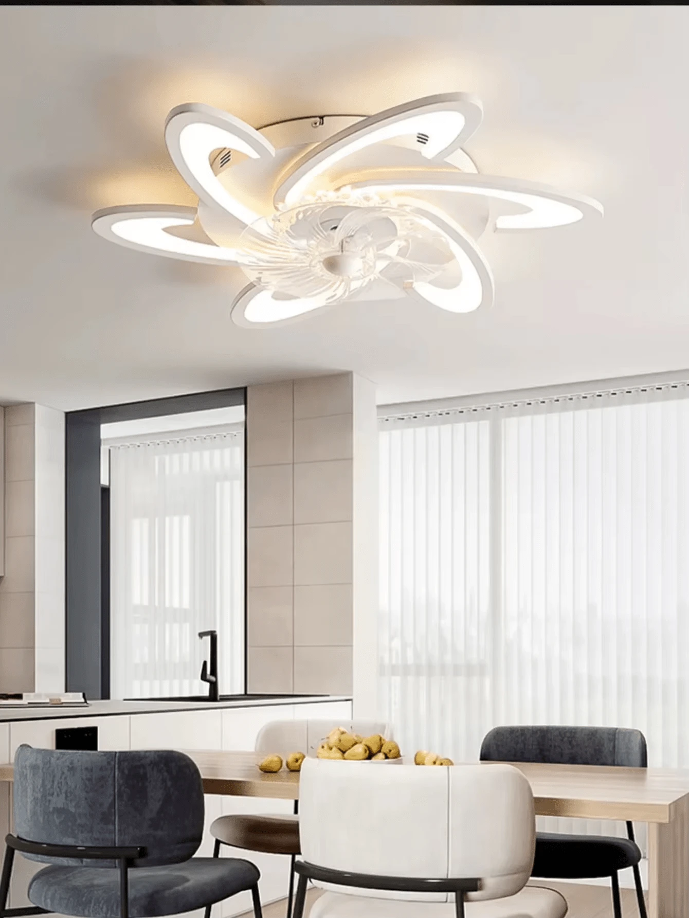 Combinación de ventilador de techo LED moderno de 5 anillos, lámpara de techo silenciosa de múltiples velocidades que ahorra espacio, accesorio de ventilador con 3 colores ajustables para sala de estudio, dormitorio, sala de estar pequeña - Multicolor - Ver 1