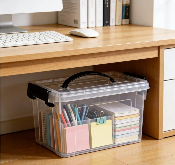 HOMYGO-Transparent Plastic Storage Container With Portable Handle | Stackable Organizer Box | 5 Capacity Options (5.7L/8.5L/10.8L/12.6L/18.6L) | Closet And Desk Organizer - 5.7L - 查看 1