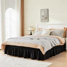 VOLTITO 1pc Elastic Bed Ruffle - Easy Wrap Around Ruffle - Microfiber Bed Skirt With Adjustable Elastic Belt 15 Inch Tailored Drop - Hotel Quality Bedskirt, Fade Resistant (T/F/Q/K) - Black - View 2