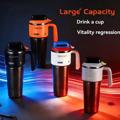 One-Touch Open Portable Insulated Stainless Steel Water Bottle - 1000ML Coffee Travel Mug And Coffee Cup Set, 24-Hour Constant Temperature Leak-Proof, Stainless Steel Material, Car Compatible, Men's Gift And Creative Gift, Non-Slip Handle, Valentine's Day Gift, Christmas, Halloween Gift