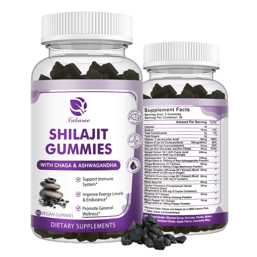 LUKAREE Shilajit Supplement Gummies With Black Seed Oil, Extra Strength Himalayan Resin Pure 13-In-1 Complex Chewables - For Energy, Cognitive & Immunity Support* - Shilajit For Men & Women - 1 Pack(60Pcs) - 查看 1