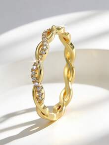 Charm-In Twisted Braided CZ Half Eternity 18K Gold Plated Copper Ring | Textured Stackable Band For Wedding, Engagement & Daily Wear - Gold - View 5