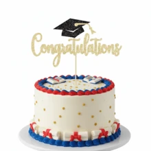1 pieza Decoración de tarta Congrats Grad con brillo dorado - Decoraciones para fiesta de graduación Clase de 2026, Inserción de gorra brillante para celebración de graduación - ¡Felicidades por tu graduación! - View 6