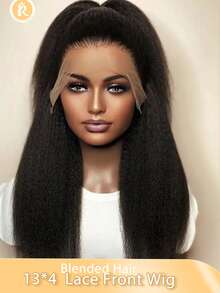 混合假发 - 真人发与合成纤维混合，柔软自然，Yaki 色，10-36 英寸，180 密度，长款黑色卷曲直发，预拔毛，无胶合成蕾丝前假发，带婴儿发，13*4 蕾丝假发，适合日常佩戴、家庭聚会、节日、派对、角色扮演、情人节等场合。 - SNatural - 查看 2