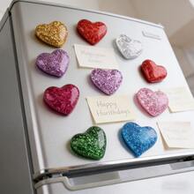 12 pièces/6 pièces/3 pièces Aimants réfrigérateur en forme de cœur brillants - Aimants de réfrigérateur pailletés convenant pour les tableaux blancs et les cuisines, décoration de bureau mignonne, cadeau de la Saint-Valentin pour elle, fournitures pour la maison - multicolore - Voir 3