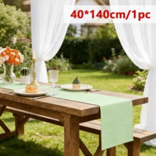 1/24pcs Modern European & American Vintage Style Solid Color Minimalist Textured Table Runner, Soft Absorbent Tablecloth For Hotel, Party, Home Dining Table Decor - Green - View 13