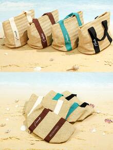 Túi tote đi biển bằng rơm in tên cá nhân dành cho nữ, túi tote cho phù dâu, túi xách đeo vai dung tích lớn, túi đeo vai du lịch mùa hè, quà tặng cho phù dâu. - Nhiều màu - Xem 7