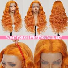 13*4 Lace Front Wigs Human Blended Hair With 200% Density Body Wave Wig Ear To Ear HD Lace Frontal Pre Plucked Human Frontal Hair 22Inch #350 Ginger Orange - S350 - View 3
