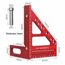Regla de escuadra de carpintería de aleación de aluminio de 7 pulgadas, regla de ángulo de 90 grados con medidas en inglés/métricas - Regla triangular para trabajar la madera - Ver 9