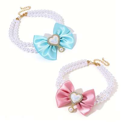 2 món phụ kiện thú cưng nhẹ nhàng, vòng cổ ngọc trai giả sang trọng, thanh lịch và quyến rũ, nơ đeo cổ thời trang bền chắc, kích thước có thể điều chỉnh phù hợp với mọi kích cỡ, vòng cổ đa năng đeo hàng ngày cho mèo và chó.