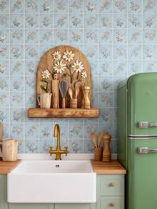 2D Hand-Crafted Wooden Sculpture Of Daisy Flower And Kitchen Utensils - Vintage Carving Style, Visible Wood Grain, Cottagecore Collage, With Whisk, Spoon And Other Kitchen Decors On Wooden Wall - Multicolor - View 7