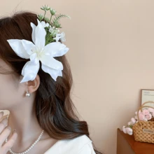 1个布艺花朵叶子侧边发夹（鸭嘴夹） - 彩色 - 查看 5