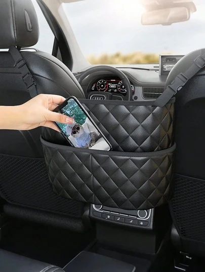 Car Seat Organizer – Quilted PU Leather Storage Bag With Multi-Pockets, Large Capacity For Phone, Keys & Daily Essentials, Easy To Install, Universal Fit For Family Cars, Travel & Commute