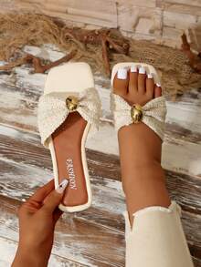 Women's Flat Sandals, Beach Preppy College Style, PU Leather Buckle, Suitable For Summer Vacation, Fashion Versatile Slippers - Beige - View 1
