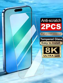 2片装钢化玻璃屏幕保护膜,兼容 17/16/15/14/13/12/11/XR/XS/X Max/6/6s/7/8/SE20/SE22/SE23 - 無色 - 查看 30
