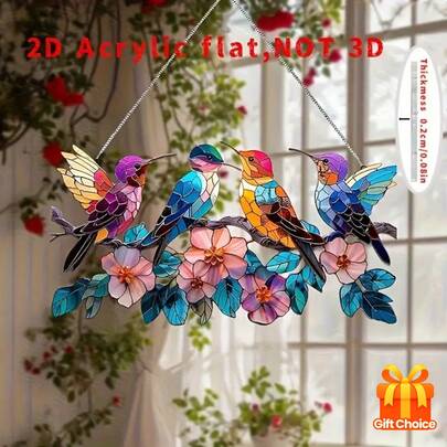 1 pieza Atrapasueños de colibrí elegante de acrílico plano y bidimensional, adecuado para todas las estaciones, decoración de pared multiusos para interiores/exteriores, ideal para el hogar, el jardín, el porche, entusiastas de la decoración de paredes y regalos de inauguración de casa