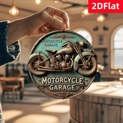 Biển hiệu kim loại tròn 2D kiểu cổ điển cho gara xe máy | Tranh treo tường phong cách mộc mạc 8x8 inch, khung đồng retro, phù hợp trang trí nhà cửa, quán cà phê, nhà hàng, dễ treo, tranh trang trí tường bằng kim loại, có lỗ khoan sẵn, kiểu dáng như hình ảnh kích thước.